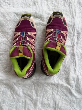 Salomon Women's Trail Running Shoes - Magenta and Lime size 8.5